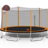 14Ft Powder-Coated Advanced Trampoline With Basketball Hoop Inflator And Ladder (Outer Safety Enclosure) - Orange - Image 26