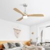 Ceiling Fan With Dimmable LED Light 6 Speed Remote 3 Wood Blade Reversible DC Motor For Bedroom - Brushed Nickel - Image 3