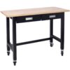 Work Bench, Workbench With Drawer Storage, Heavy Duty Bamboo Wood Work Table With Wheels For Garage Home Office - Black / Light Brown - Image 6
