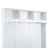 5 In 1 Entryway Bench With Shutter - Shaped Doors, Coat Rack, Cushion And 4 Sturdy Hooks, Wide Hall Tree With Storage Bench For Hallway, Entryway, Living Room - White - Image 8