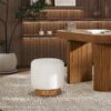 Tilly - Round Fur Upholstered / Burl Pouf Ottoman - White - Image 5