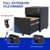 2 Drawer Mobile File Cabinet With Lock Steel File Cabinet For Legal / Letter / A4 / F4 Size/ Home / Office Design - Black - Image 4