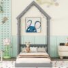 Twin House-Shaped Roof Headboard Floor Bed, (Without Slats) - Gray - Image 10