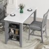 3-Piece Counter Height Dining Table Set With Built-In Storage Shelves, One Faux Marble Top Dining Table And 2 Counter Chairs With Footrest - Gray - Image 10