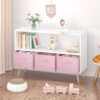 Kids Bookcase With Collapsible Fabric Drawers, Children's Book Display, Toy Storage Cabinet Organizer - White / Pink - Image 11