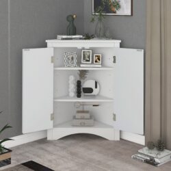 Triangle Bathroom Storage Cabinet With Adjustable Shelves, Freestanding Floor Cabinet For Home Kitchen - White
