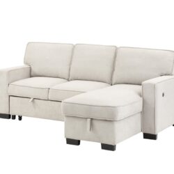 Estelle - Fabric Reversible Sleeper Sectional With Storage Chaise Drop-Down Table 2 Cup Holders And 2 USB Ports - Beige