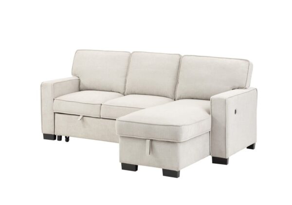 Estelle - Fabric Reversible Sleeper Sectional With Storage Chaise Drop-Down Table 2 Cup Holders And 2 USB Ports - Beige
