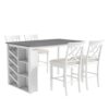 Topmax - 5 Piece Updated Counter Height Solid Wood Dining Table Set, Table With Curved Wine Rack And 4 Upholstered Chairs - White - Image 9
