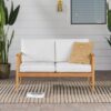 Contemporary Cushioned Eucalyptus Wood Patio Loveseat - Natural - Image 5