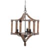 3 Light Wood Drum Chandelier, Hanging Light Fixture With Adjustable Chain For Kitchen, Bulb Not Included - Brown - Image 2
