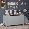 Kids Wooden Toy Box Storage With Safety Hinged Lid For Ages 2+ - Gray - Image 9