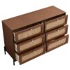 Modern Cannage Rattan Wood Closet 6 Drawer Dresser Wood Storage Cabinet Sideboard For Bedroom, Living Room, Entryway, Hallway - Walnut - Image 4