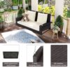 2 Person Wicker Hanging Porch Swing With Chains, Cushion, Pillow, Rattan Swing Bench For Garden, Backyard - Brown / Beige - Image 12