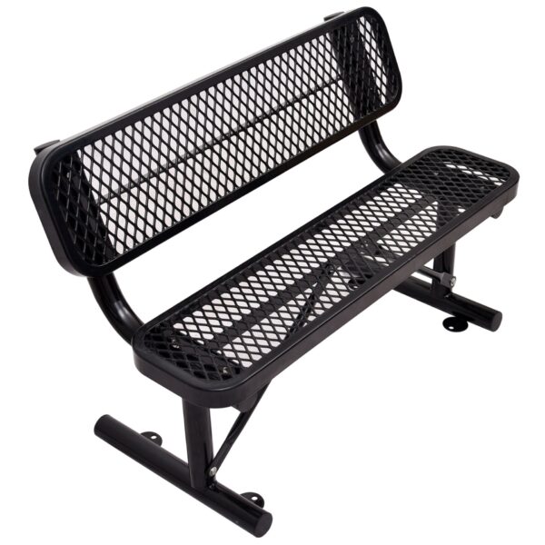 4' Outdoor Steel Bench With Backrest - Black