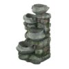 Indoor Outdoor Stone Water Fountain, 4 Tier Polyresin Cascading Rock Bowl Freestanding Fountain With LED Ligh - Gray - Image 2