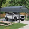 10 X 15 Ft Carport, Outdoor Carport, Heavy Duty Carport Canopy With Galvanized Steel Roof And Frame, Metal Carport Large Garage For Driveway Car, Truck - Charcoal - Image 2