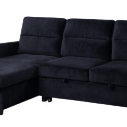 Ivy - Velvet Reversible Sleeper Sectional Sofa With Storage Chaise And Side Pocket - Black