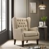 Irwin - Linen Button Tufted Wingback Chair - Beige - Image 4
