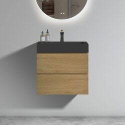 Alice - U090-Alice24W-106 Natural Oak Bathroom Vanity With Sink, Large Storage Wall Mounted Floating Bathroom Vanity For Modern Bathroom, One-Piece Black Sink Basin Without Drain - Light Oak