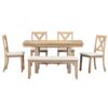 Topmax - 6 Piece Farmhouse Extendable Dining Table With Footrest, 4 Upholstered Dining Chairs And Dining Bench, Two 11" Removable Leaf - Natural / Beige - Image 9