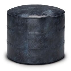 Connor - Round Pouf - Distressed Navy Blue