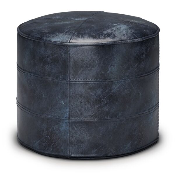 Connor - Round Pouf - Distressed Navy Blue