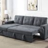 Toby - Woven Fabric Reversible Sleeper Sectional Sofa With Storage Chaise Cup Holder Charging Ports And Pockets - Gray - Image 11