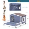 Large Wooden Dog House Indoor Outdoor With Terrace And Open Waterproof Asphalt Roof, Outdoor Dog House With Raised Floor, Windows And Door Curtains, Suitable For Small And Medium Dogs - Gray - Image 2