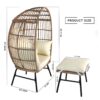 Outdoor Garden Wicker Egg Chair And Footstool Patio Chaise, With Cushions, Outdoor Indoor Basket Chair - White / Natural - Image 4