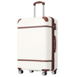 Hardshell Luggage With Tsa Lock, 24" Expandable Lightweight Suitcase With Spinner Wheels, Single Vintage Luggage - White