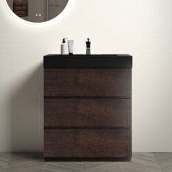 Alice - 30" Walnut Bathroom Vanity With Sink, Large Storage Freestanding Bathroom Vanity For Modern Bathroom, One-Piece Sink Basin Without Drain And Faucet - Walnut / Black