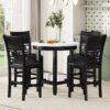 5 Piece Counter Height Dining Round Table Set With One Faux Marble Top Dining Table And Four Pu-Leather Chairs - Dark Espresso - Image 3