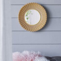 Beaded - Sunburst Mirror, Round Accent Wall Mirror For Living Room - Gold