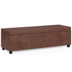 Avalon - Extra Large Storage Ottoman Bench - Distressed Saddle Brown