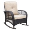 3 Pieces Conversation Set, Outdoor Wicker Rocker Patio Bistro Set, Rocking Chair With Glass Top Side Table - Brown / Beige - Image 3