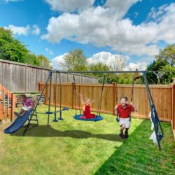 Xns052 Interesting Six Function Swingset With Net Swing Metal Plastic Safe Swing Set 440Lbs For Outdoor Playground For Age 3+ With 31.5" Net Swing - Gray / Blue