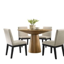 Jasper - 5 Piece Wide Contemporary Round Dining Table With Black Finish Chairs (Set of 5) - Driftwood Finish