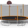 14Ft Powder-Coated Advanced Trampoline With Basketball Hoop Inflator And Ladder (Outer Safety Enclosure) - Orange - Image 3