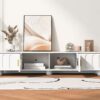 Modern TV Stand For TVs Up To 80", Entertainment Center With Glass Door, 2 Drawers And Cabinets, Wood TV Storage Cabinet With Solid Wood Legs And Metal Handles For Living Room - White - Image 5