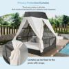 Outdoor Daybed Patio Lounge Bed With Adjustable Backrest Double Sun Lounger With Curtains, 4 Pillows For Garden Patio Poolside Balcony Beach - Cream - Image 5