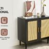 Side Panel Buffet Cabinet With Natural Rattan Door, Rattan Storage Cabinet With Adjustable Shelves, Side Panel And Buffet With Storage Space, Modern Console Cabinet In Bedroom And Living Room - Black / Beige - Image 14