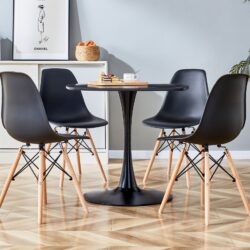 5 Pieces Dining Set Table Metal Leg Dining Table For 4 - 6 People With MDF Table Top, Pedestal Dining Table, End Table Leisure Coffee Table - Black