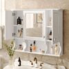 Wall Mounted Bathroom Medicine Cabinet, Modern Bathroom Wall Cabinet With Mirror, Mirror Cabinet With Open Shelves - White - Image 19