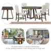 5 Piece Retro Functional Dining Set, Round Table With Leaf And 4 Upholstered Chairs For Dining Room And Living Room - Walnut - Image 8