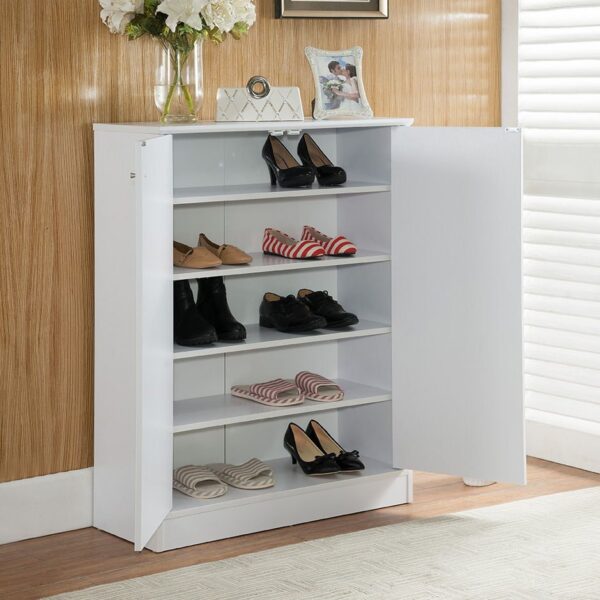 Shoe / Storage Cabinet With Two Doors Five Shelves - White