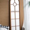 Half Round Elongated Mirror With Decorative Window Look Classic Architecture Style Solid Fir Wood Interior Decor - Brown - Image 4