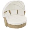 Outdoor Patio Daybed Wicker Rattan Double Daybed Round Sofa Furniture Set With Retractable Canopy, 4 Pillows For Lawn Garden Backyard Porch Pool - Beige - Image 11