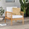Contemporary Cushioned Eucalyptus Wood Patio Accent Chair - Natural - Image 5