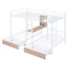 Full Over Twin & Twin Triple Bunk Bed With Drawers, Multi-Functional Frame With Desks And Shelves In The Middle - White - Image 3